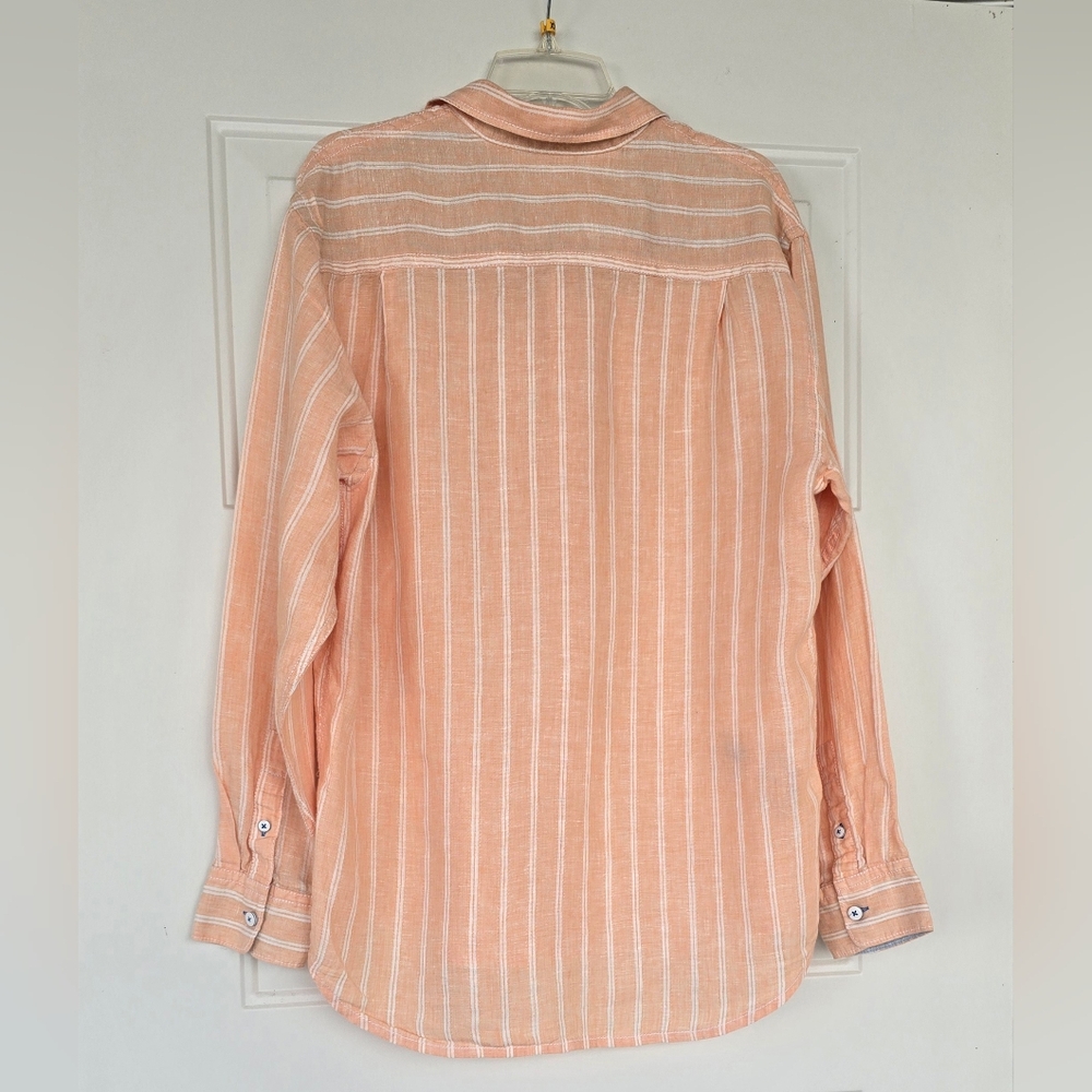 Tommy Bahama Relax Linen Shirt Men’s M Orange Peach Long Sleeve Button Striped - Picture 5 of 14